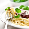 Spaghetti with tomato sauce and parmesan Royalty Free Stock Photo