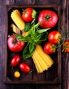 Spaghetti and tomatoes with herbs. Royalty Free Stock Photo