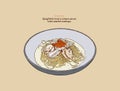 Spaghetti Tonyu Cream Sauce with Seared Scallops. Illustration v