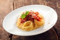 Spaghetti topped with bolognaise sauce Royalty Free Stock Photo