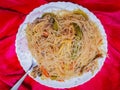 Spaghetti with vegetable and chicken