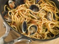 Spaghetti Vongole in a Pan Royalty Free Stock Photo