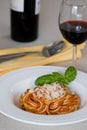 Spaghetti and wine