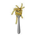 Spaghetti Wrapped Around Silver Fork on a Clean White Background Illustration Royalty Free Stock Photo