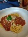 Spaghetty pasta home made with parsley in white plate