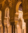 Spain, Andalusia, Alhambra, Moorish, intricate carved columns and capitals, arches