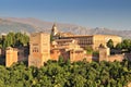 Spain Andalusia Granada View from Patio de la Acequia to Alhambra Overall view of Alcazaba City castle on the hill Sabikah