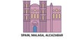 Spain, Andalusia, Malaga, Alcazaba travel landmark vector illustration