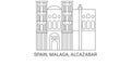 Spain, Andalusia, Malaga, Alcazaba travel landmark vector illustration