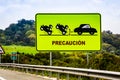 Spain - April 07, 2020. Signboard on highway with attention of road accident - keep distance