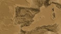 Spain area. Sepia elevation map Royalty Free Stock Photo