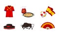 Spain Attributes with Bull and Flag with Football Vector Illustration Set Royalty Free Stock Photo