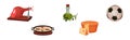 Spain Attributes with Jamon, Olive Oil, Cheese, Football and Paella Vector Set