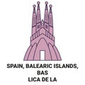 Spain, Balearic Islands, Baslica De La Sagrada Famlia travel landmark vector illustration