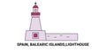 Spain, Balearic Islands,Lighthouse , travel landmark vector illustration