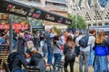 SPAIN, BARCELONA - APRIL 15, 2019: tourists in front of the cathedral Sagrada Familia