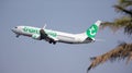 SPAIN, BARCELONA - AUGUST 18, 2023: Transavia Boeing 737-700 airplane takes off from Barcelona