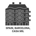 Spain, Barcelona, Casa Mil travel landmark vector illustration