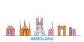 Spain, Barcelona City line cityscape, flat vector. Travel city landmark, oultine illustration, line world icons