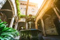 Spain, Barcelona, courtyard and fountain of Casa de l Ardiaca Archdeacon`s House at night in Gothic Quarter Barri Gotic Royalty Free Stock Photo