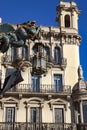 Gothic buildings with a flying dragon on La Rambla