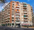 Classic architecture buildings with bay balconies in Eixample district in Barcelona