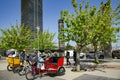 Rickshaw taxis group waiting for tourists near Port Olimpic Royalty Free Stock Photo