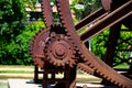 Spain, Barcelona - May 30 2022: Close-up rusty gears of the Monument of Tribute in the Ciutadella Park