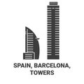 Spain, Barcelona, Tower travel landmark vector illustration Royalty Free Stock Photo