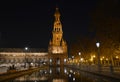 The south tower at plaza de Espana illuminated at night for Christmas, Seville Royalty Free Stock Photo