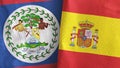 Spain and Belize two flags textile cloth 3D rendering