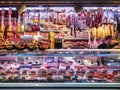 Jamon shop Mercado de la Ribera Market of Bilbao city Famous market in Spain Royalty Free Stock Photo