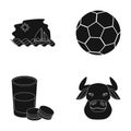 Spain, bullfights and or web icon in black style. Food, sports icons in set collection.