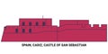 Spain, Cadiz, Castle Of San Sebastian travel landmark vector illustration