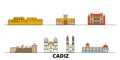 Spain, Cadiz flat landmarks vector illustration. Spain, Cadiz line city with famous travel sights, skyline, design.