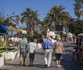 Spain, Canary islands, Tenerife, Puerto de la cruz, December 23, 2017, main promenade with walking senior couples and tourist, pa