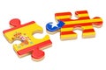 Spain and Catalonia puzzle, exit and independence concept. 3D re