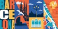 Spain, Catalonia vector skyline illustration, postcard. Travel to Barcelona design element