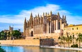 Spain, Cathedral La Seu and Parc del Mar at the historic city center of Palma de Majorca