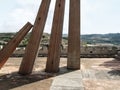 Monument of the Creation of the Generalitat of Catalonia 1359 in Cervera. Four pillars of Royalty Free Stock Photo