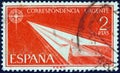 SPAIN - CIRCA 1956: A stamp printed in Spain from the `Express post` issue shows a paper arrow, circa 1956.