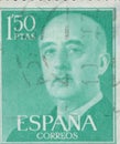 SPAIN - CIRCA 1949: Stamp printed in showing a portrait of General Francisco Franco 1892-1975