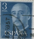 SPAIN - CIRCA 1949: Stamp printed in showing a portrait of General Francisco Franco 1892-1975