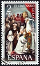 SPAIN - CIRCA 1973: A stamp printed in Spain shows Pope Gregory XI receiving St. Jerome`s petition, circa 1973.