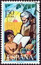 SPAIN - CIRCA 1969: A stamp printed in Spain shows Franciscan Friar and child, circa 1969.