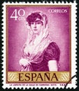 SPAIN - CIRCA 1958: A stamp printed in Spain shows The Bookseller`s Wife Francisco Goya, circa 1958.