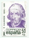 SPAIN - CIRCA 1981: A stamp printed in Spain shows dramatist Pedro Calderon de la Barca, circa 1981 Royalty Free Stock Photo