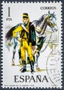 Stamp printed in Spain shows Husar of Death 1702 Royalty Free Stock Photo