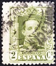 SPAIN - CIRCA 1922: A stamp printed in Spain shows King Alfonso XIII, circa 1922. Royalty Free Stock Photo