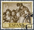 Stamp printed by Spain, shows picture the drunks by Velazquez Royalty Free Stock Photo